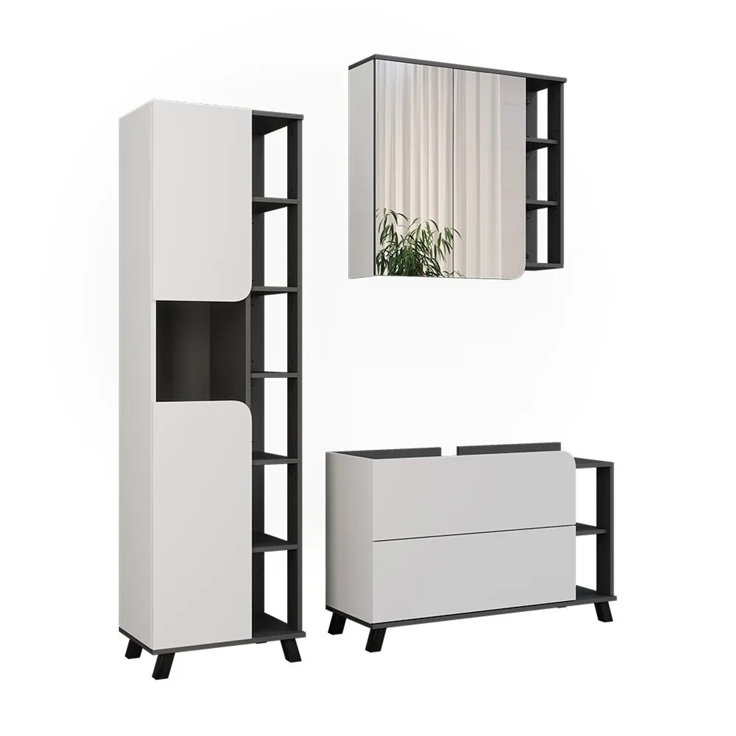 Vicco Badmöbel-Set Karen Weiß/Anthrazit 100 x 65 3-teilig