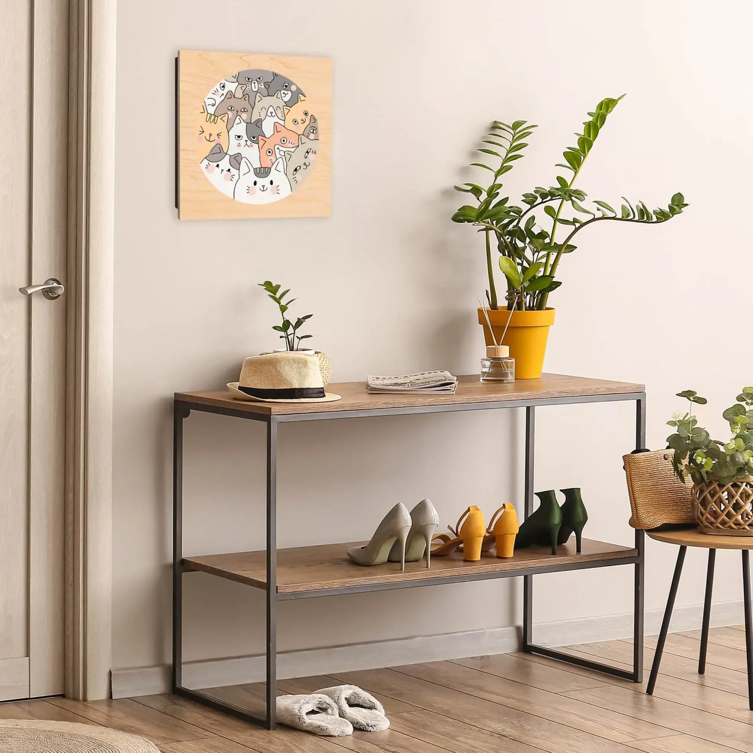 Banjado Schlüsselkasten aus Holz, 30x30cm, Motiv Katzenkuscheln, zur Schlüsselaufbewahrung im Flur.