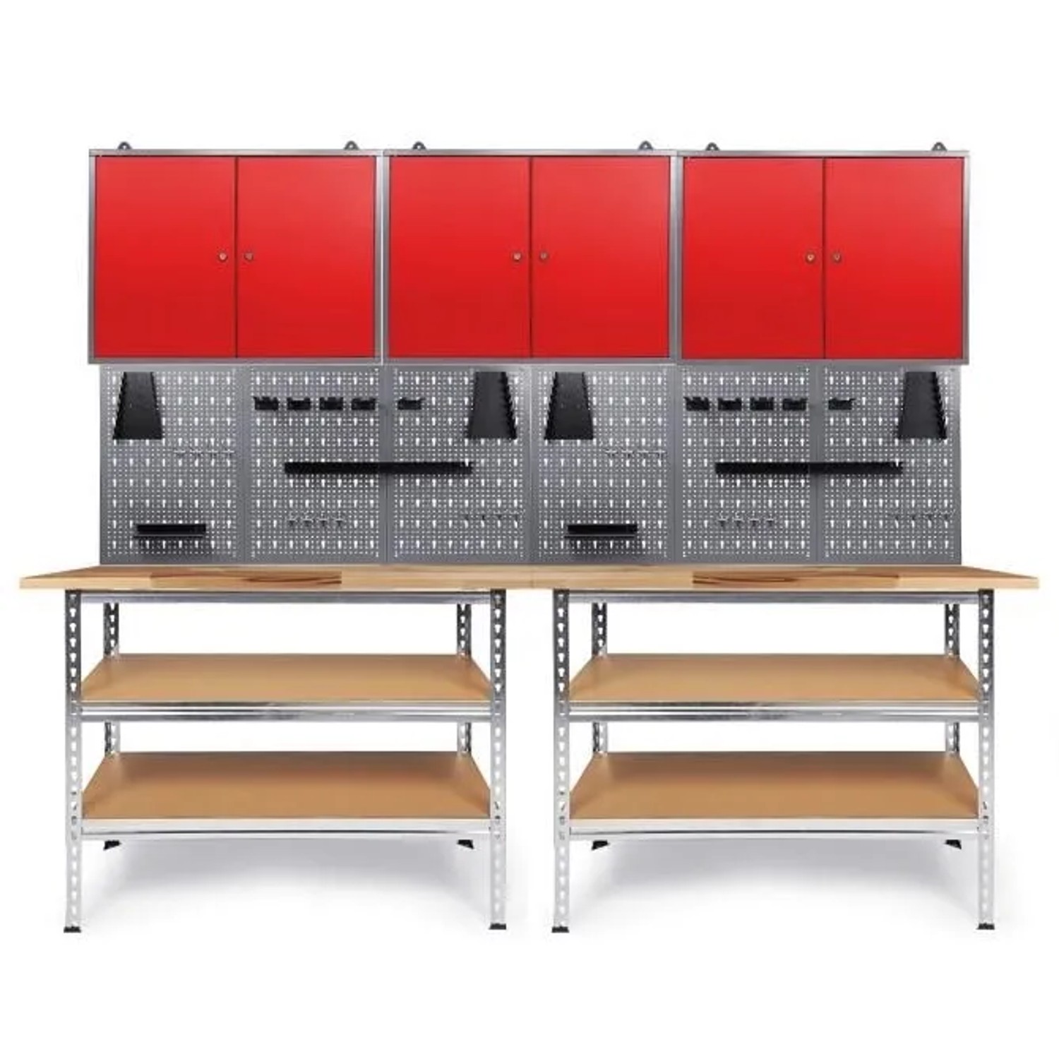 Ondis24 Werkstatt Set Uwe 240cm Komplett Lochwand 3 Schränke Rot
