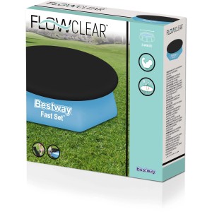 Verpackung der schwarzen Bestway PVC-Abdeckplane für Fast Set Pool Ø 240 cm.
