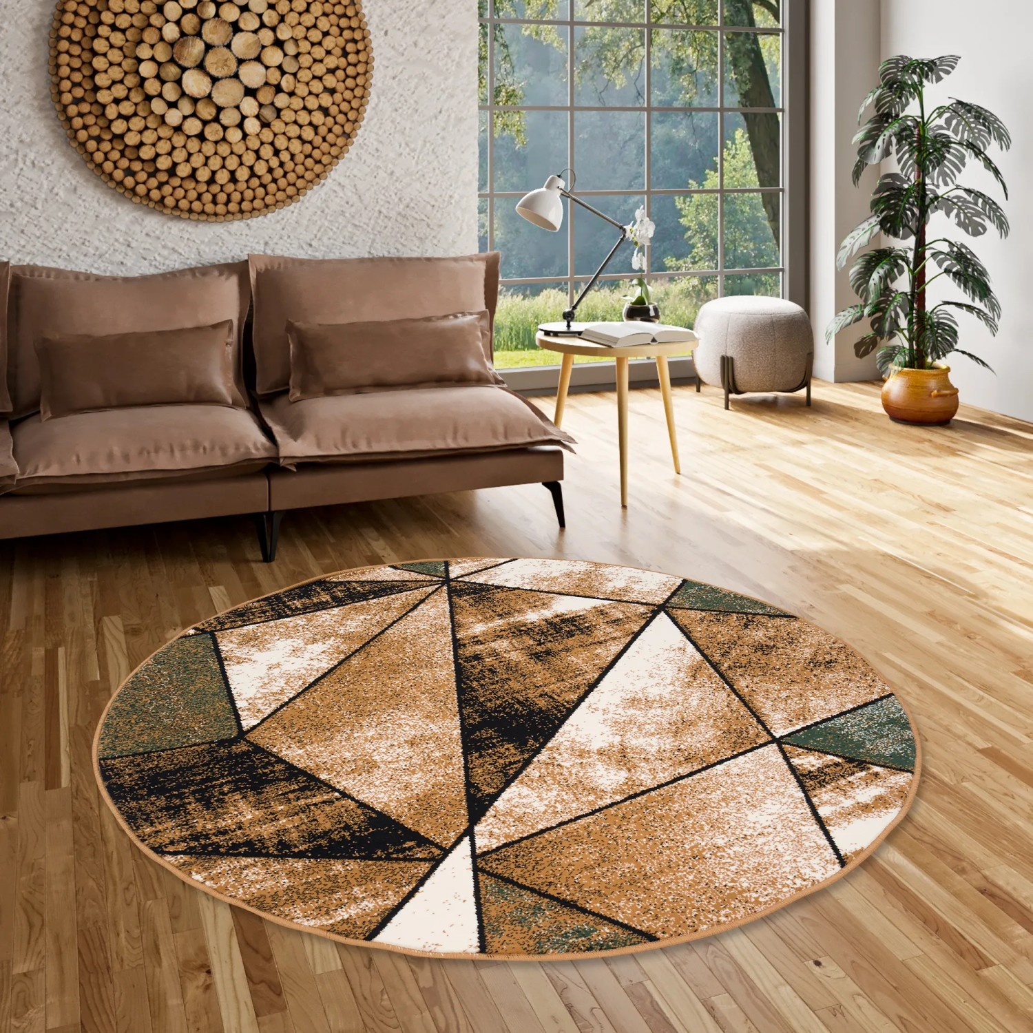 Runder, grüner Designer Teppich "Brilliant Magic" von Pergamon, 120cm Durchmesser, mit geometrischem Muster.