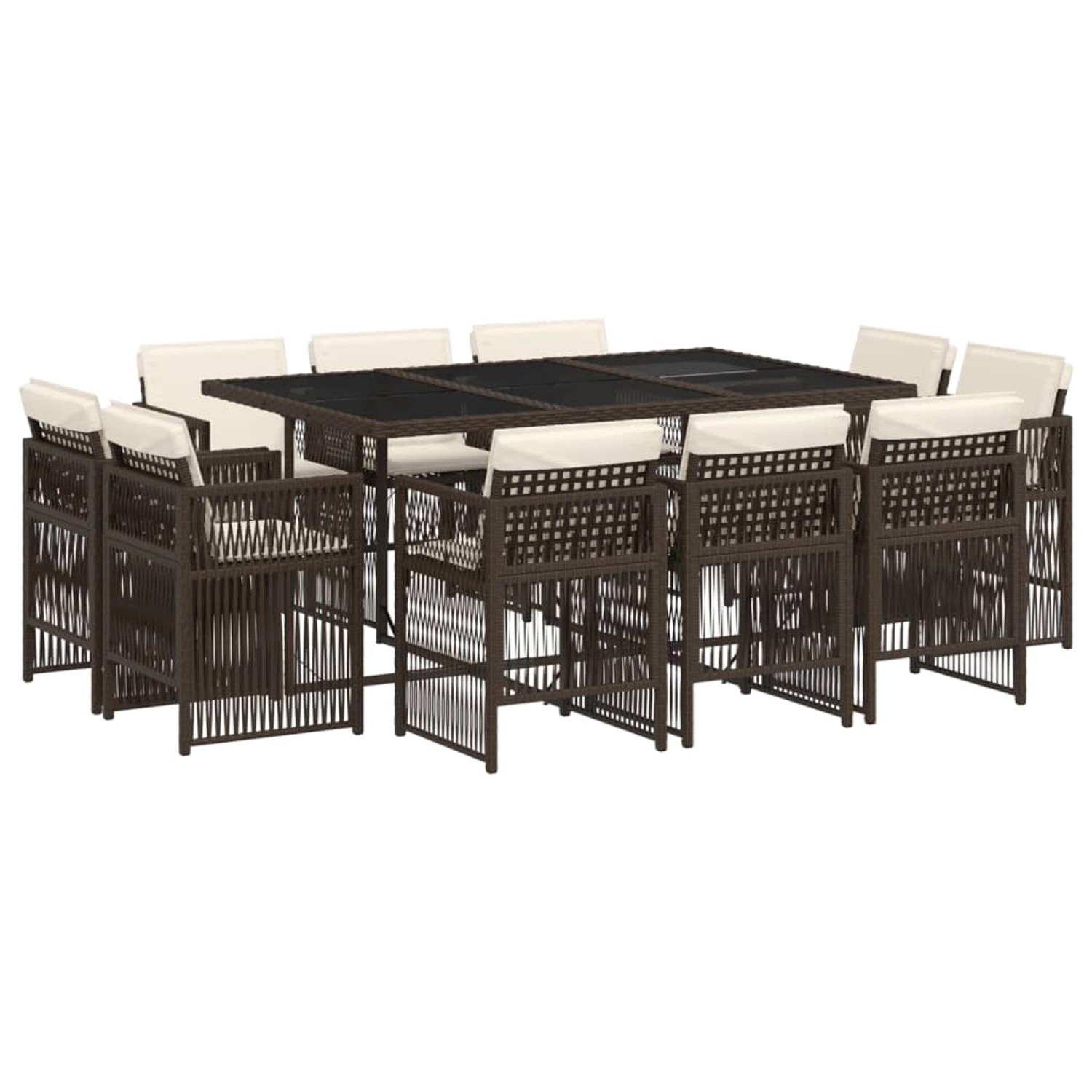 vidaXL 11-Tlg Garten-Essgruppe mit Kissen Braun Poly Rattan 3211029 günstig online kaufen