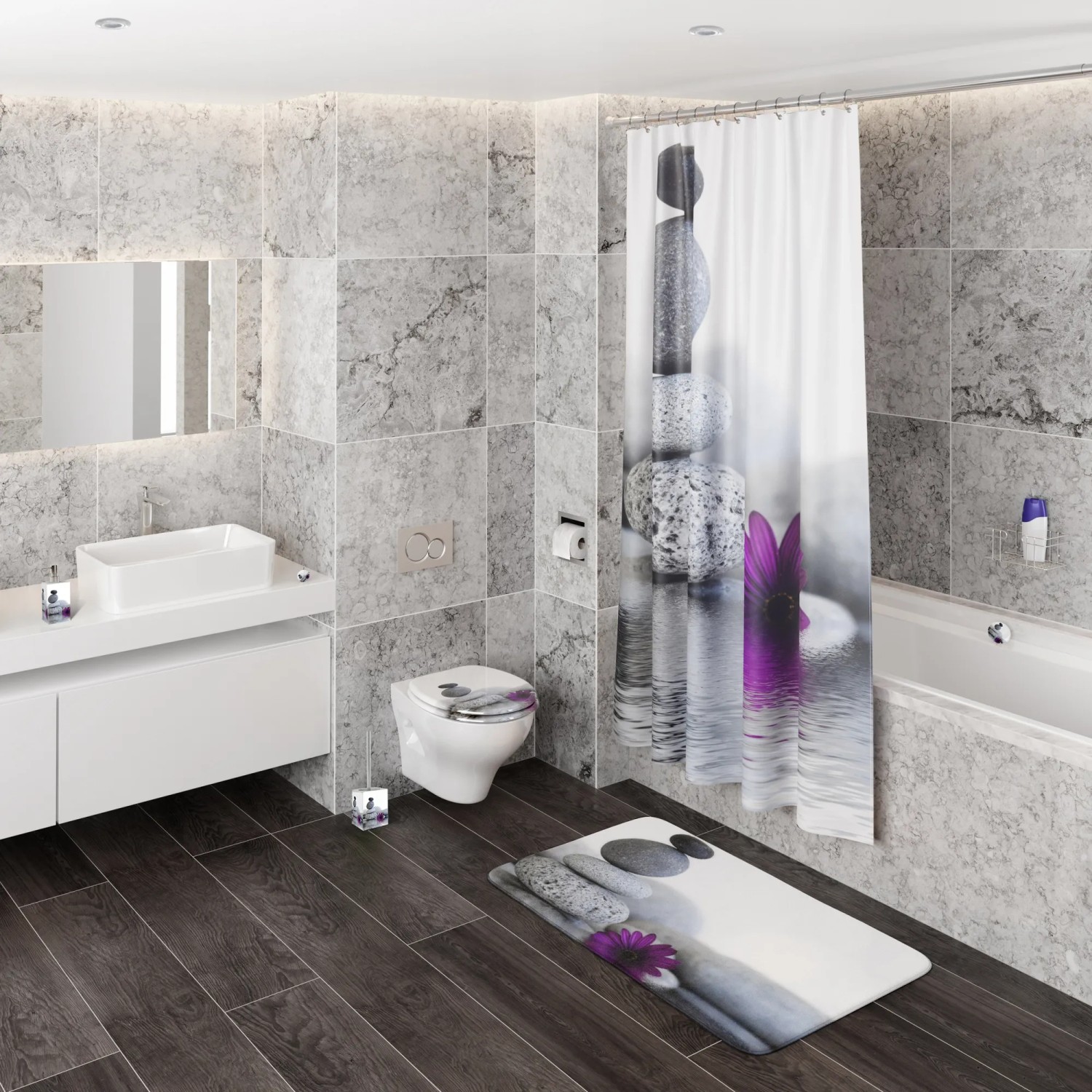 Sanilo Badteppich Energy Stones 70x110 cm im Badezimmer mit Steinmotiv.
