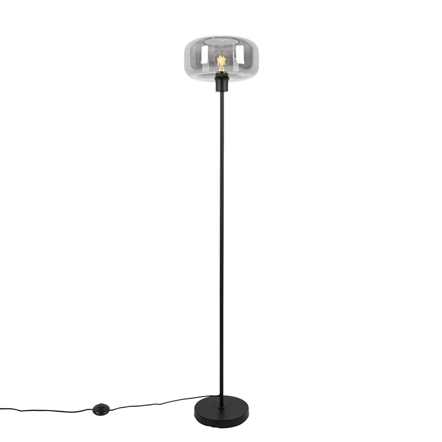 QAZQA Art Deco Stehlampe Schwarz mit Rauchglas Bizle