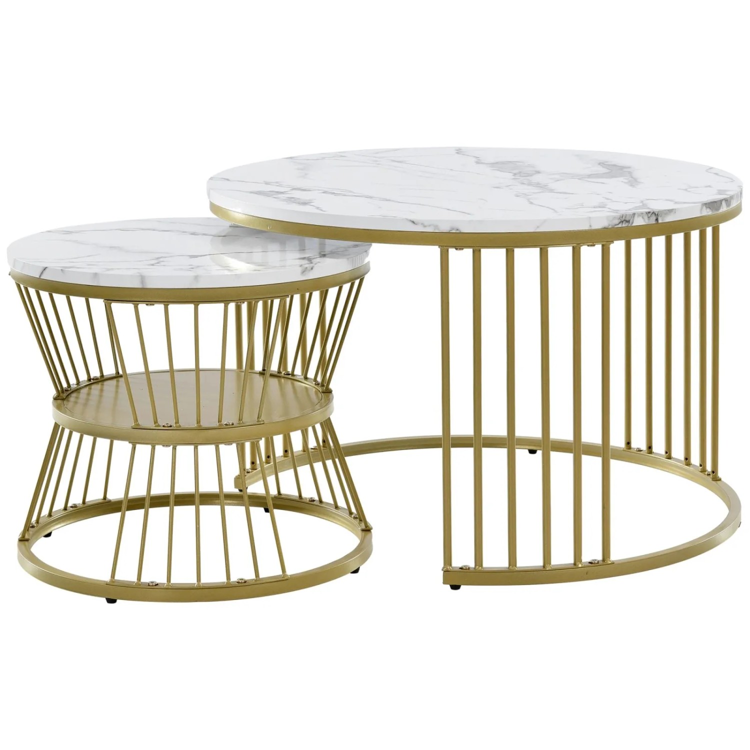 PXloue 2er Set Runde Couchtische–Nesting Wohnzimmertisch mit Metallrahmen–Platzsparend  Stapelbar