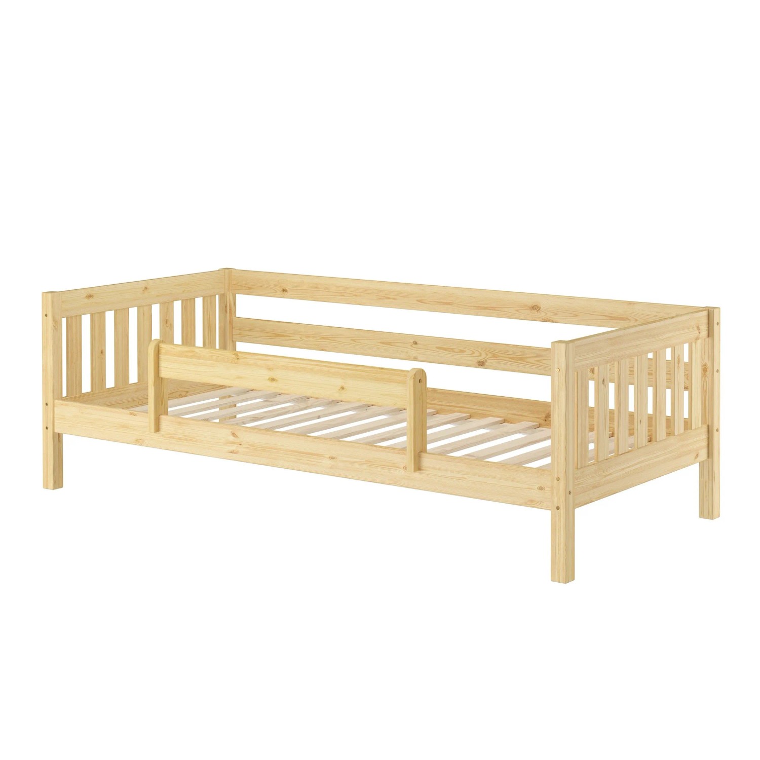 Erst-Holz Gemütliches Kinderbett mit Dreiseitiger Sicherung 90 x 200 cm Kiefer Modell 29 mit Kindersicherung unten