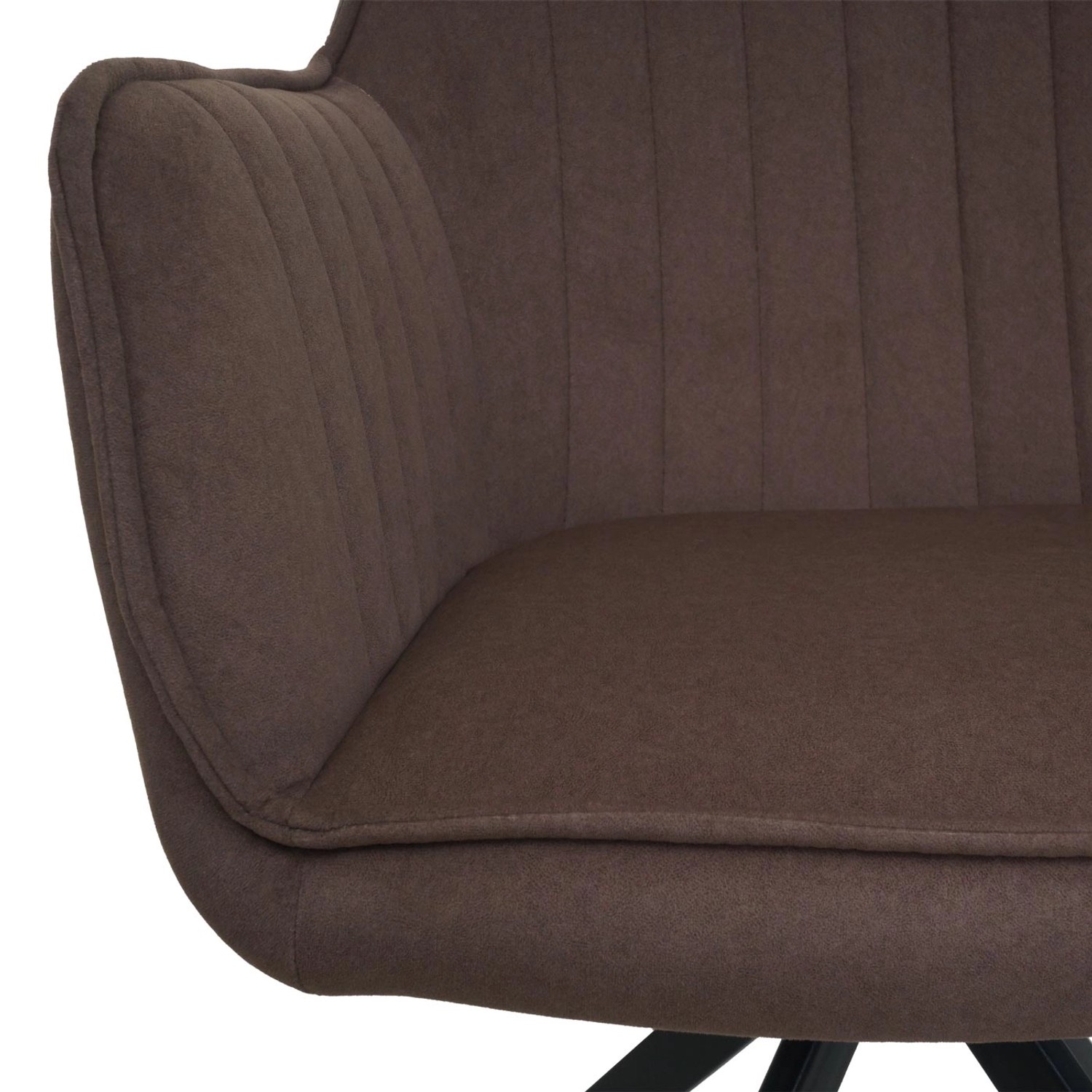 Detailansicht: Brauner MCW Esszimmerstuhl L79 (2er-Set) mit Armlehne und Ziernähten.