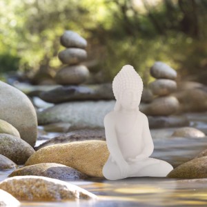 Relaxdays Buddha Figur Kunststoff Weiß Wetterfest Frostsicher 17 cm x 11,5 cm x 8 cm 90 g