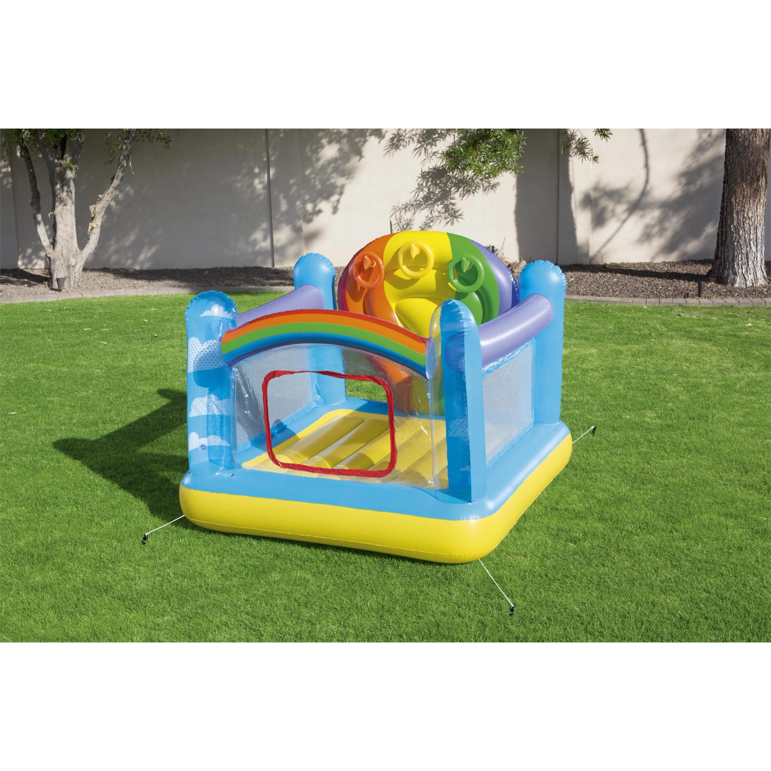 Aufblasbares Up, In & Over Regenbogen Trampolin für Kinder, ideal für drinnen und draußen.