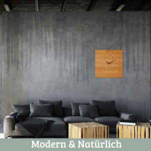 DELUKE Wanduhr Groß Holz BAMBUS 50x50cm Quadratisch Geräuschlos Wohnzimmeruhr Holz-Metalloptik Küchenuhr Dekouhr