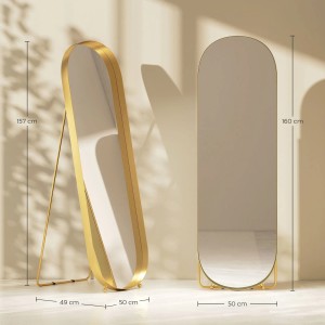 HOMCOM Ganzkörperspiegel, 160 cm hoch, mit goldenem Metallrahmen, stehend und angelehnt.