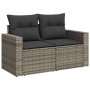 Graue 8-tlg. vidaXL Garten-Sofagarnitur aus Polyrattan mit dunklen Kissen.
