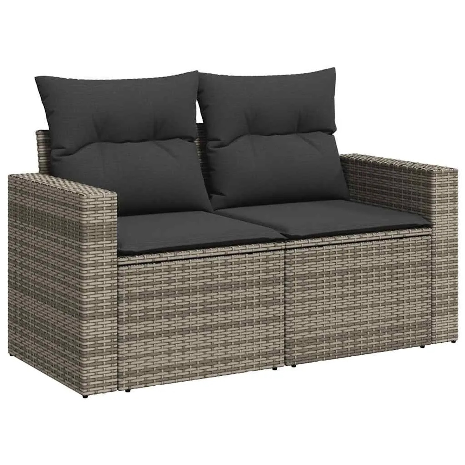 Graue 8-tlg. vidaXL Garten-Sofagarnitur aus Polyrattan mit dunklen Kissen.