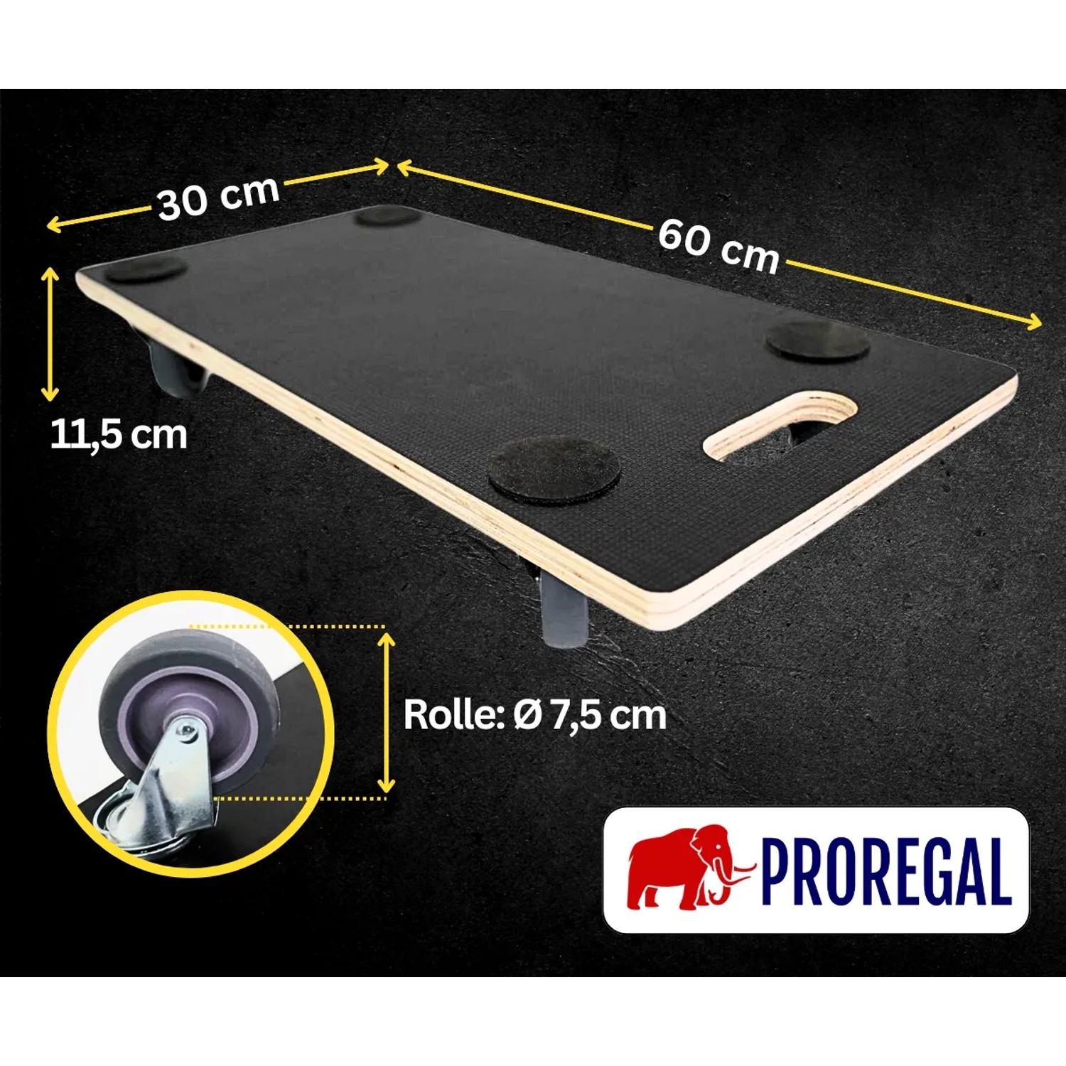 PROREGAL Transportroller, 30x60cm, mit 4 Rollen und Anti-Rutsch-Pads für sicheren Transport bis 200kg.