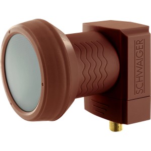 Schwaiger Single-LNB Sun Protect Digital in Ziegelrot für SAT-Anlagen, hitzebeständig und mit vergoldeten Anschlüssen.