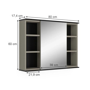 Vicco Badspiegelschrank Joli, Greige, 80x60 cm, mit Spiegeltür und offenen Regalen.