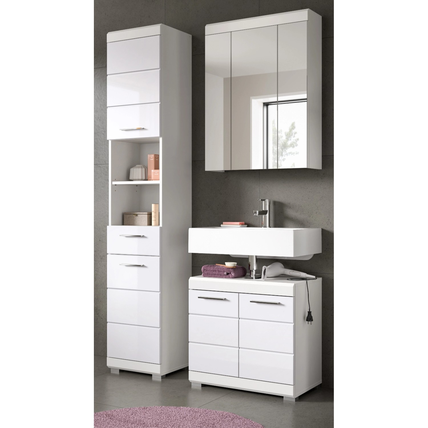 Inn.Furn Badmöbel Set 3-teilig 112 cm in Weiß Hochglanz Shawn günstig online kaufen