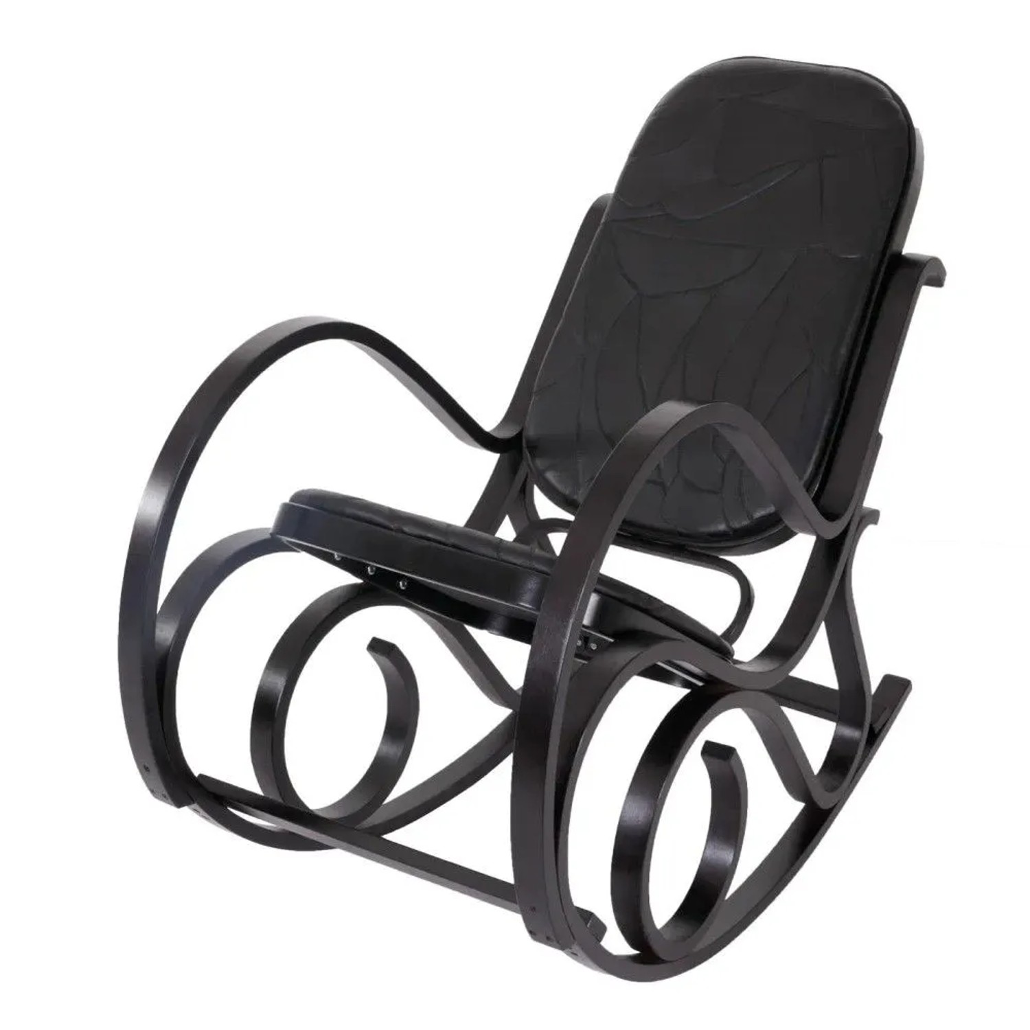 MCW Schaukelstuhl Gallarate Walnuss-Optik Patchworkleder Schwarz
