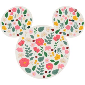 Disney Wandtattoo Mickey Mouse mit Blumenmuster in Rosa, Grün und Gelb, 127x127 cm.