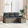 Graues 4-tlg. vidaXL Garten-Sofa-Set aus Poly Rattan mit Kissen und Stauraum.