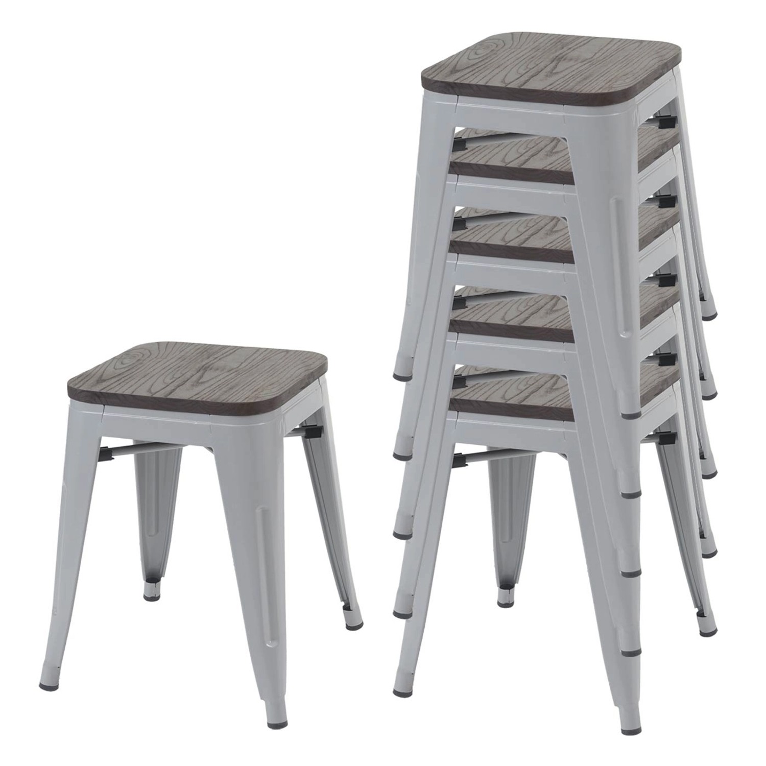 PROREGAL 6er-Set Hocker Inkl. Holz-Sitzfläche Metall Industriedesign Stapel günstig online kaufen