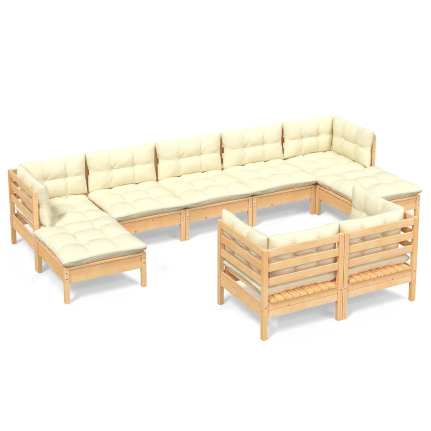 vidaXL 9-tlg Garten-Lounge-Set mit Creme Kissen Massivholz Kiefer Modell 19