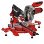 Einhell Zug-Kapp-Gehrungssäge TC-SM 216, rot/grau, mit Staubfangsack und HM-Sägeblatt.