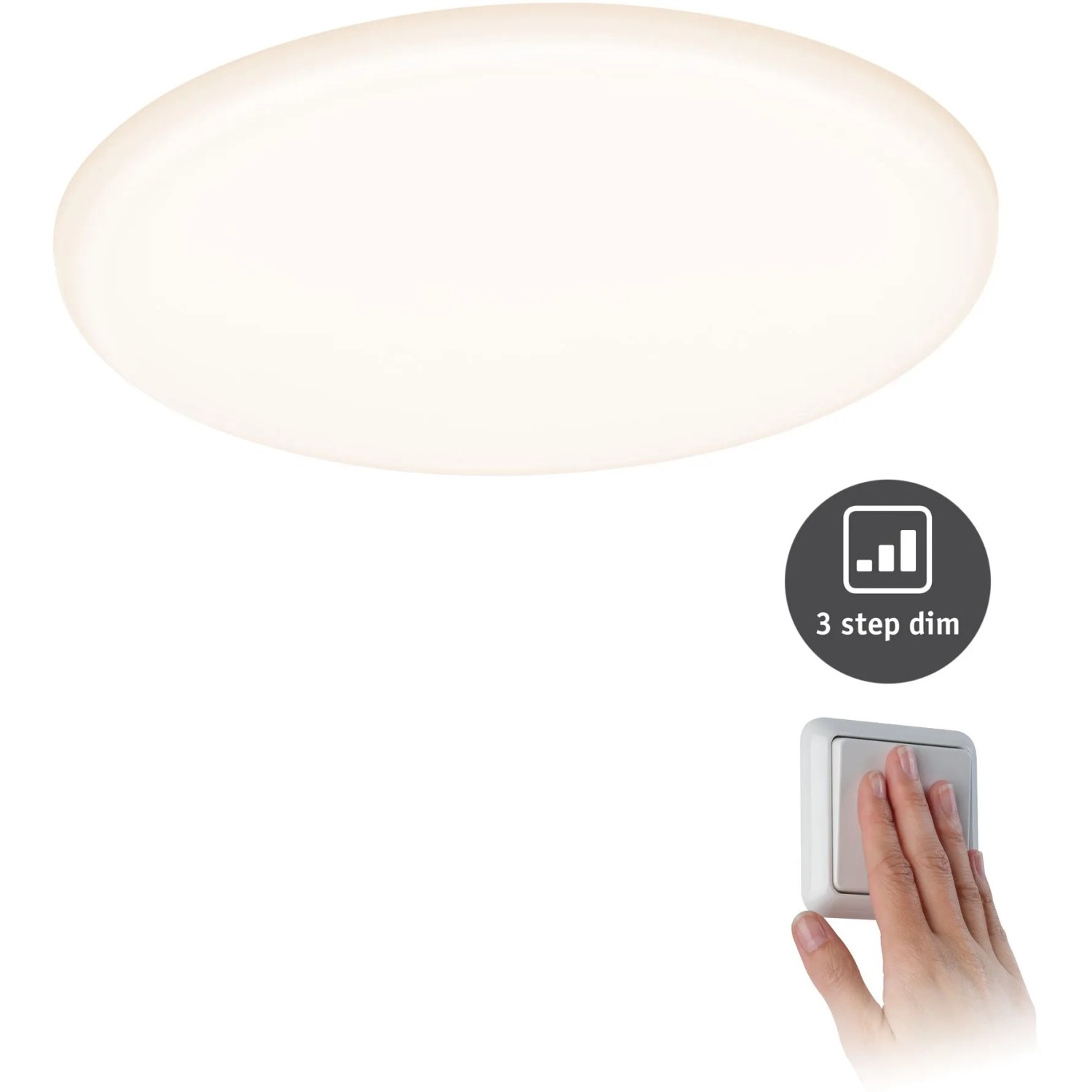 Rundes Paulmann LED-Einbaupanel Veluna, dimmbar, mit Schalter und Hand. Einbaustrahler für Decken.