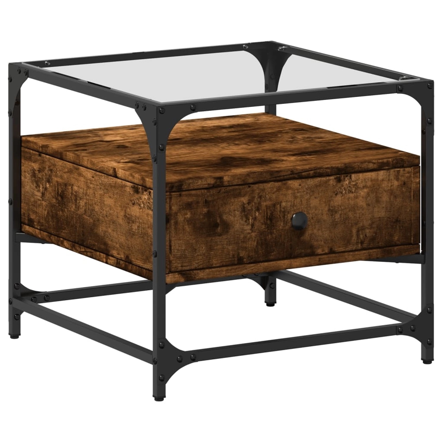 vidaXL Couchtisch mit Glasplatte Räuchereiche 50x50x45 cm Stahl 846051 günstig online kaufen