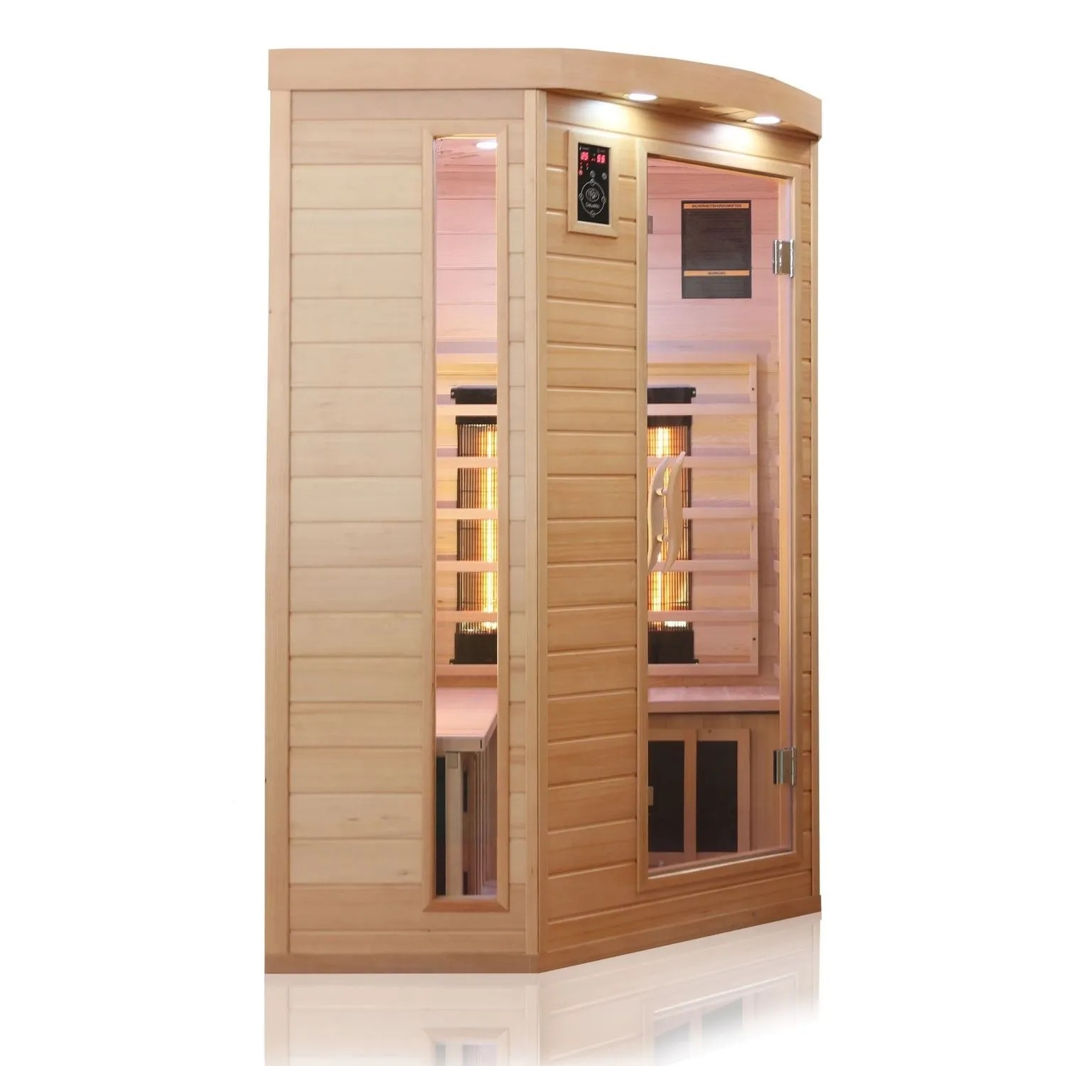 Dewello Infrarotkabine Lakefield 3 für 2 Personen aus Hemlock Tannenholz mit Glasfront.