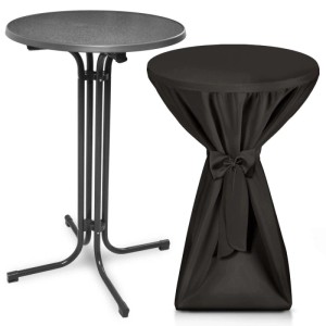 Beautissu Bellini Stehtisch ø 60cm Grau mit Premium Stehtischhusse ø 60cm Schwarz