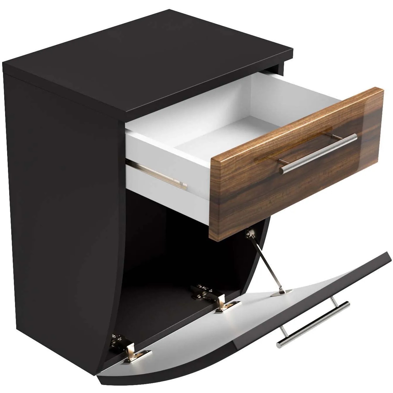 Posseik Bad-Hängeschrank Salona, Anthrazit, 40 cm mit Schublade und Tür geöffnet.