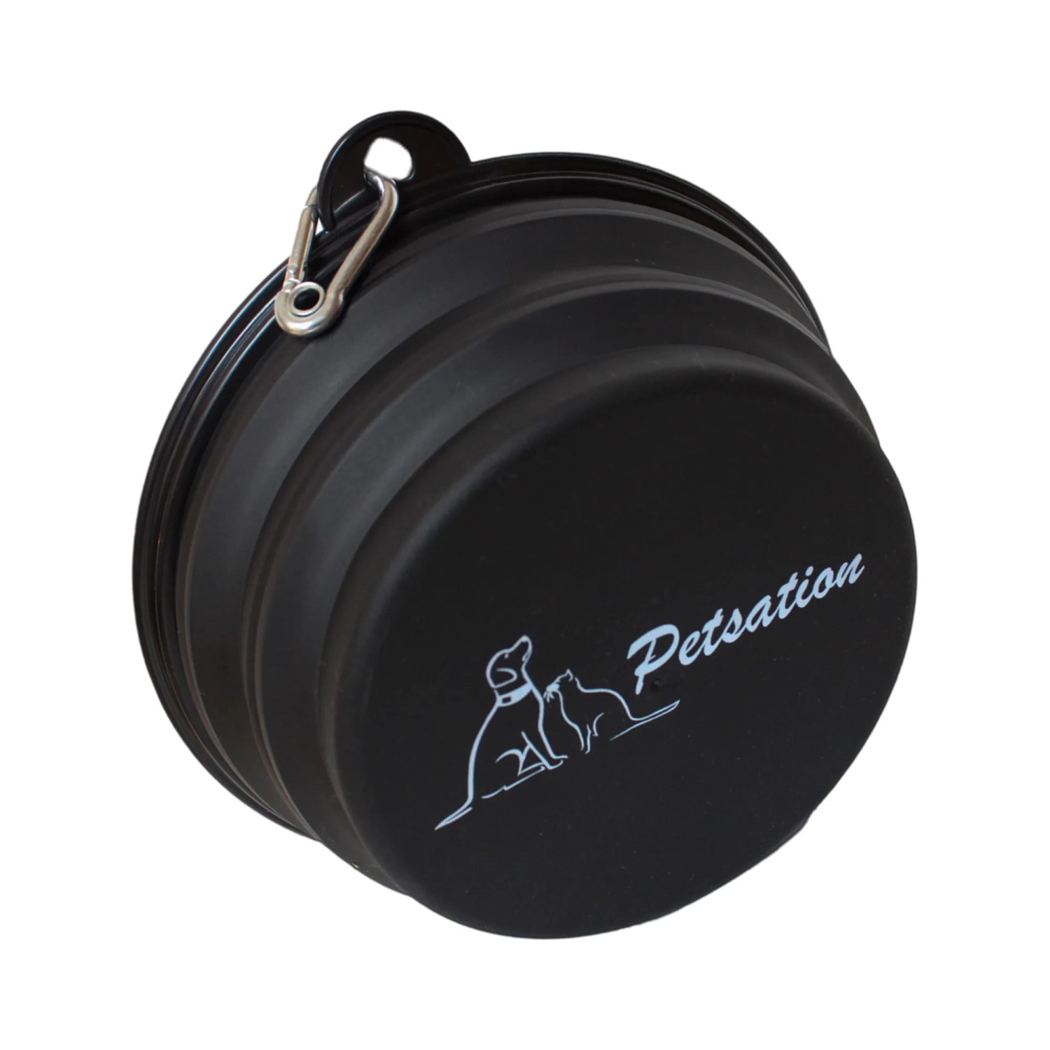 Schwarzer Petsation Faltbarer Reisenapf (2000 ml) für Hunde mit Karabinerhaken.