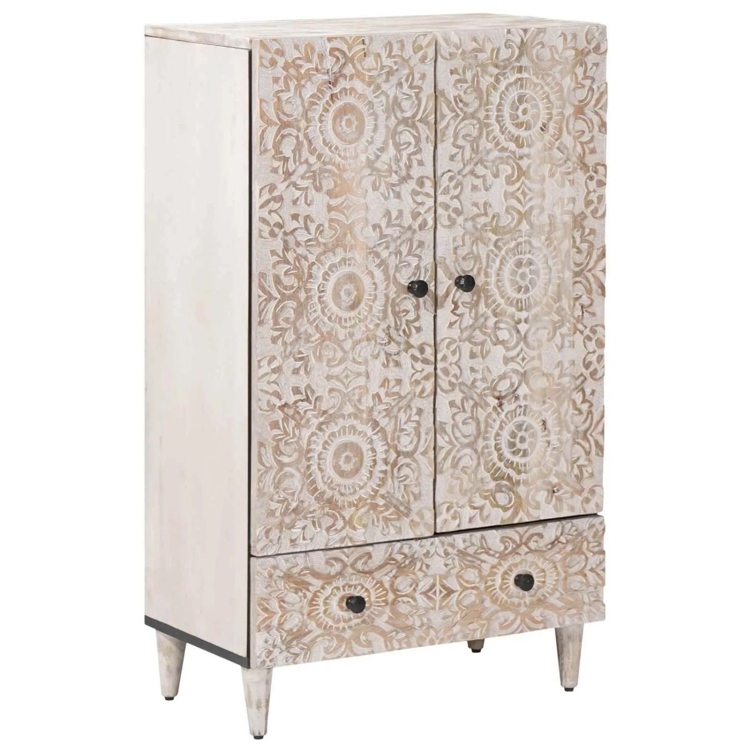 vidaXL Hochschrank mit Regal Weiß 60 x 33,5 x 100 cm Massivholz Mango 4018398