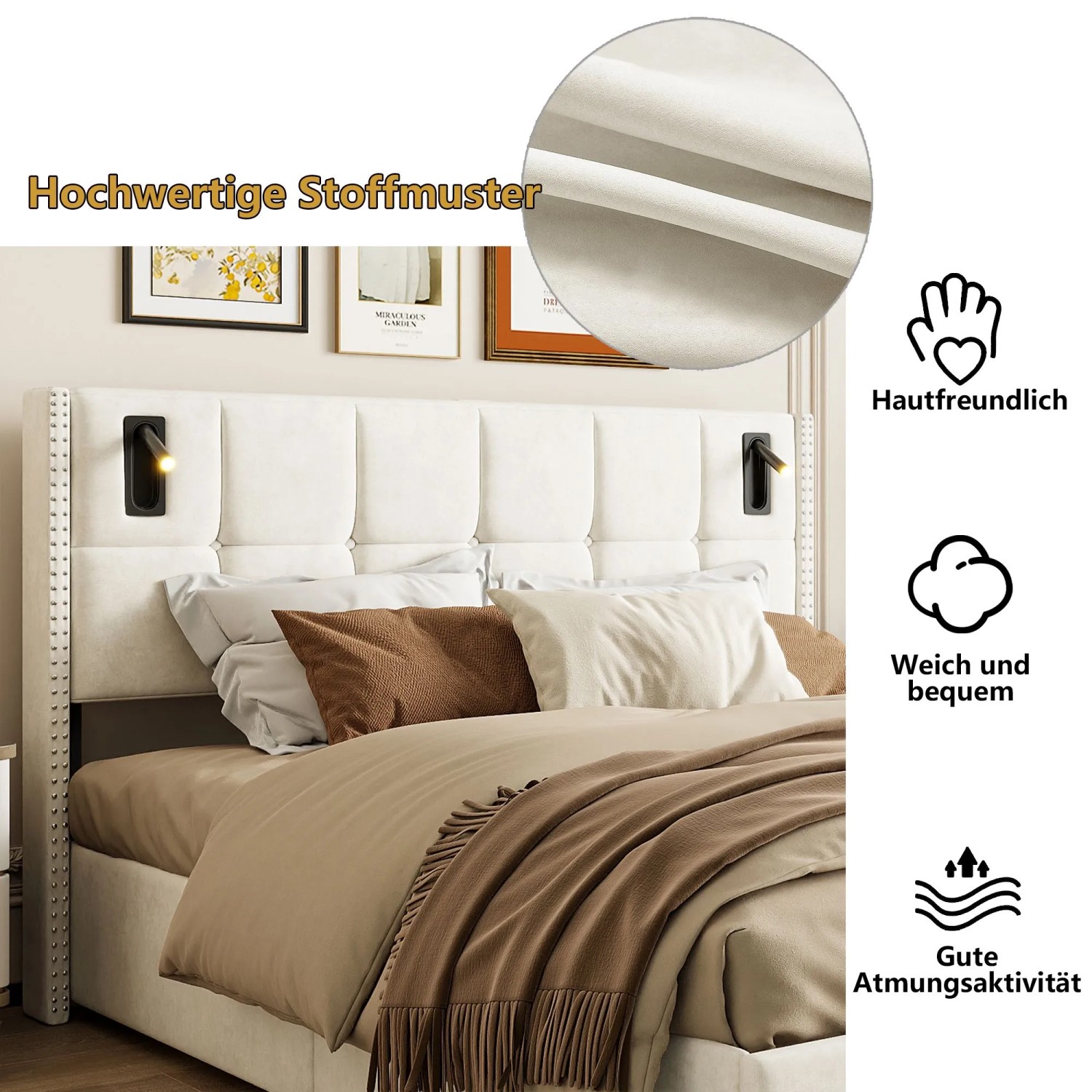 PXloue Doppelbett 160x200cm mit Stauraum&Leselampe für Erwachsene_2