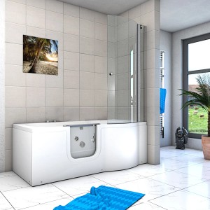 AcquaVapore Seniorendusche und Wanne mit Whirlpool S12D-WP-L, 170x85 cm, mit Duschtrennwand.