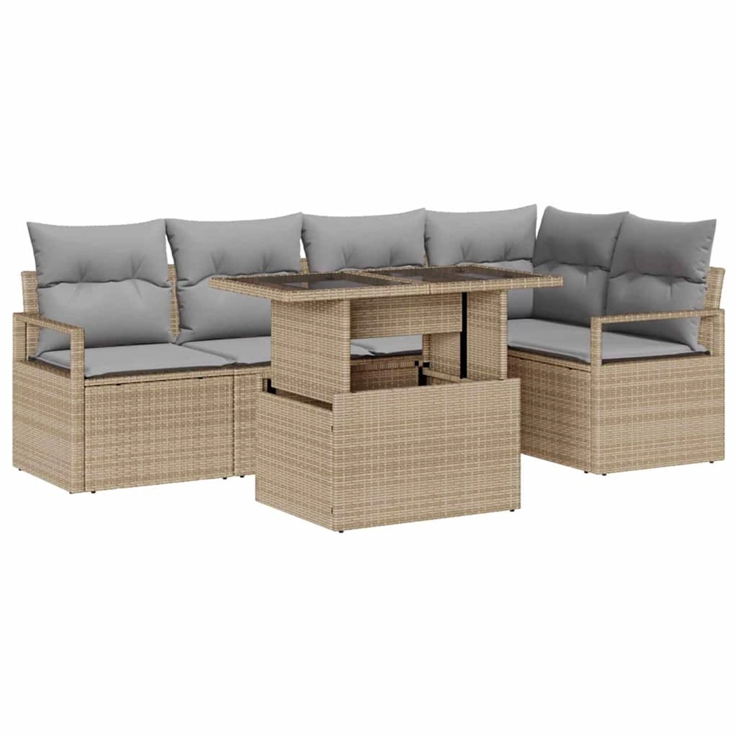 vidaXL Garten-Sofa-Set mit Speicher 6-Tlg Beige Poly Rattan 3357563 günstig online kaufen