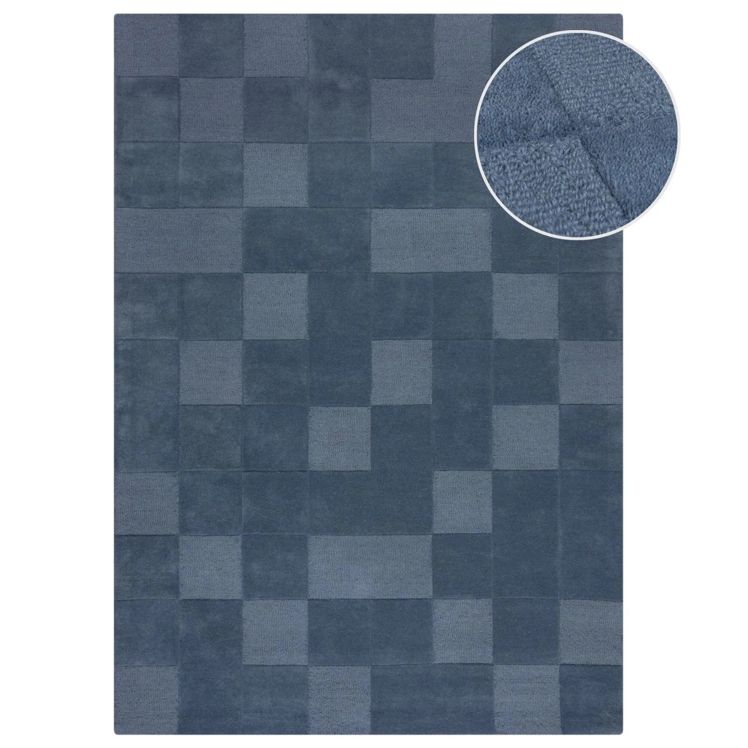 Flair Rugs Wollteppich Checkerboard 160 cm x 230 cm Blau