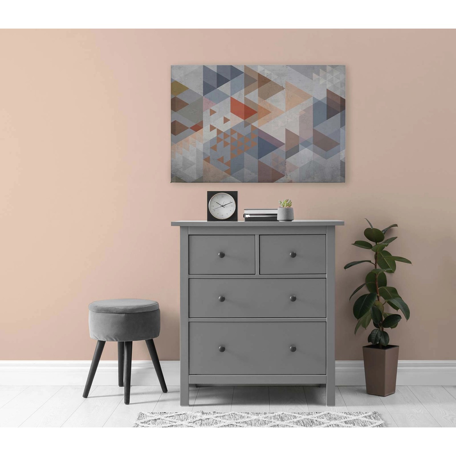 Bricoflor Leinwandbild Geometrisch Mit Dreiecken In Grau Terracotta Deko Bild Modern Grafisch Für Teenager Und Büro 120 