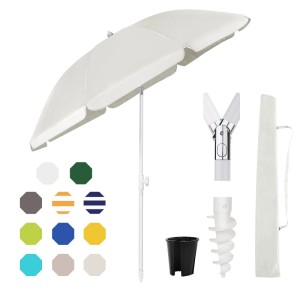 Sekey Sonnenschirm 160cm, weiß, mit UV50+ Schutz, Tragetasche und Bodenhülse.