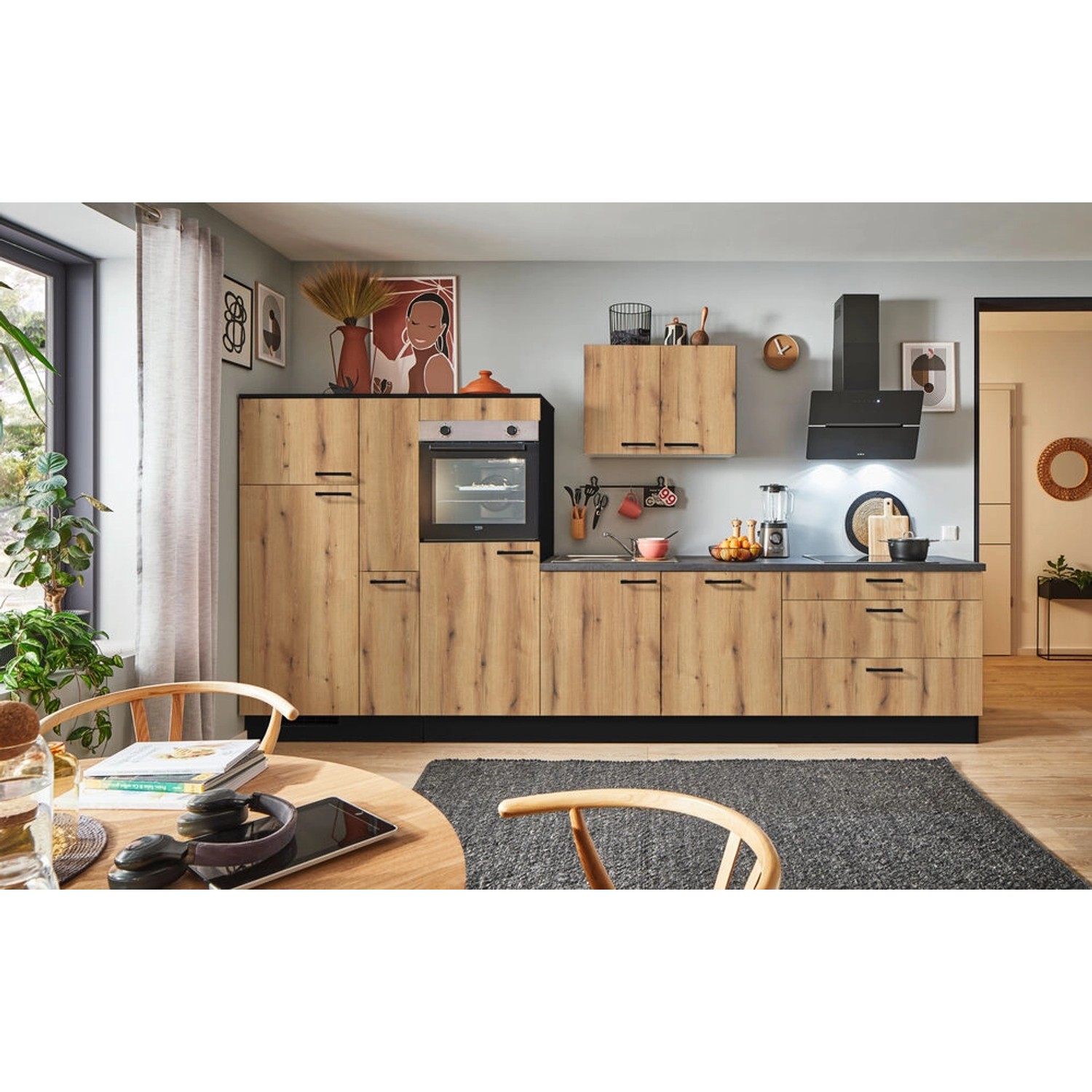 pino Küchenzeile 350 cm Evoke Eiche Anschlag,inks 1 Geräte-, 1 Apothekersch günstig online kaufen