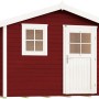 Schwedenrotes Holz-Gartenhaus mit Satteldach, Fenster und Tür. Ideal als Gerätehaus oder Hobbyraum.