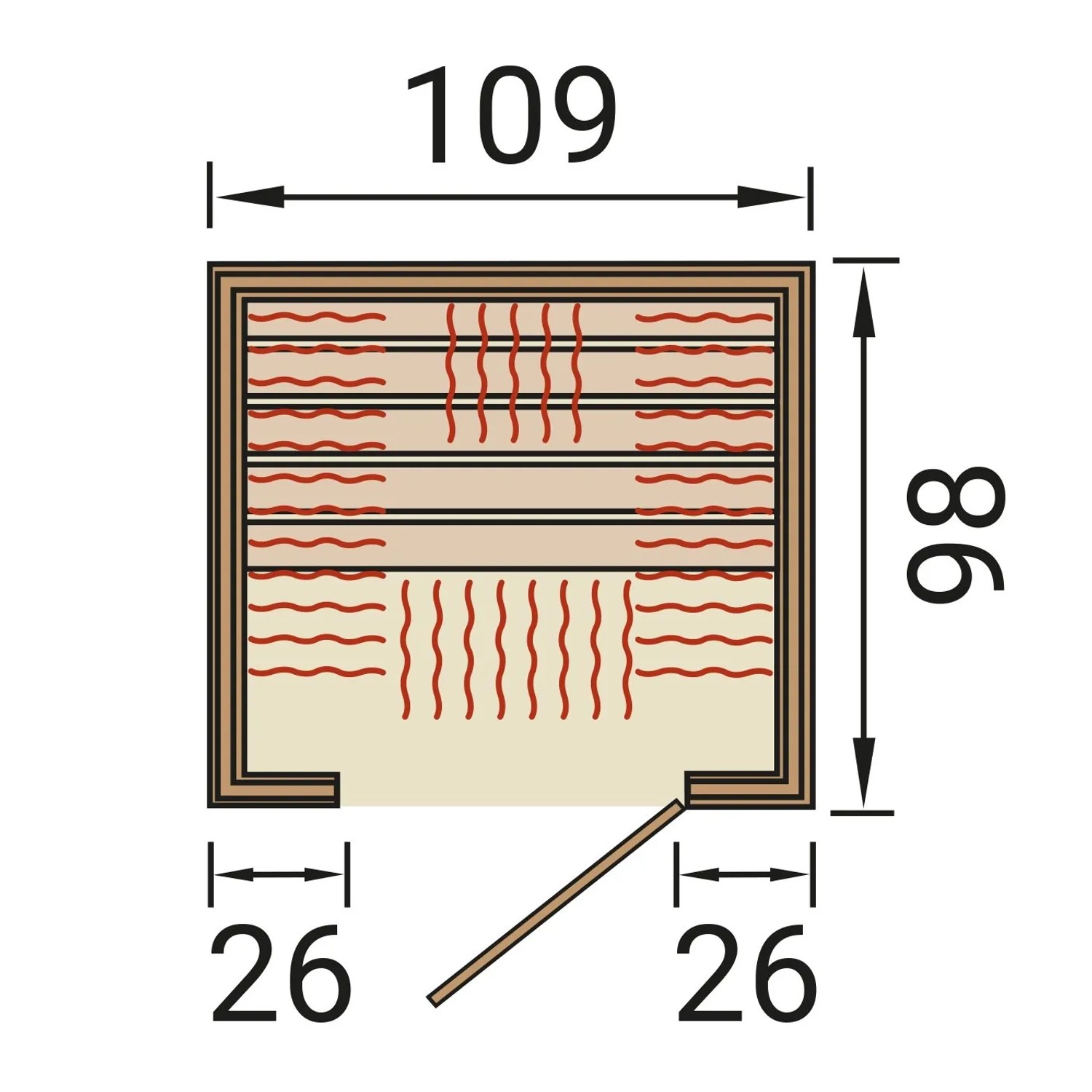 Grundriss der Weka Infrarotkabine Ranua 1 mit Maßen. Ideal für die Planung Ihrer neuen Infrarotkabine.