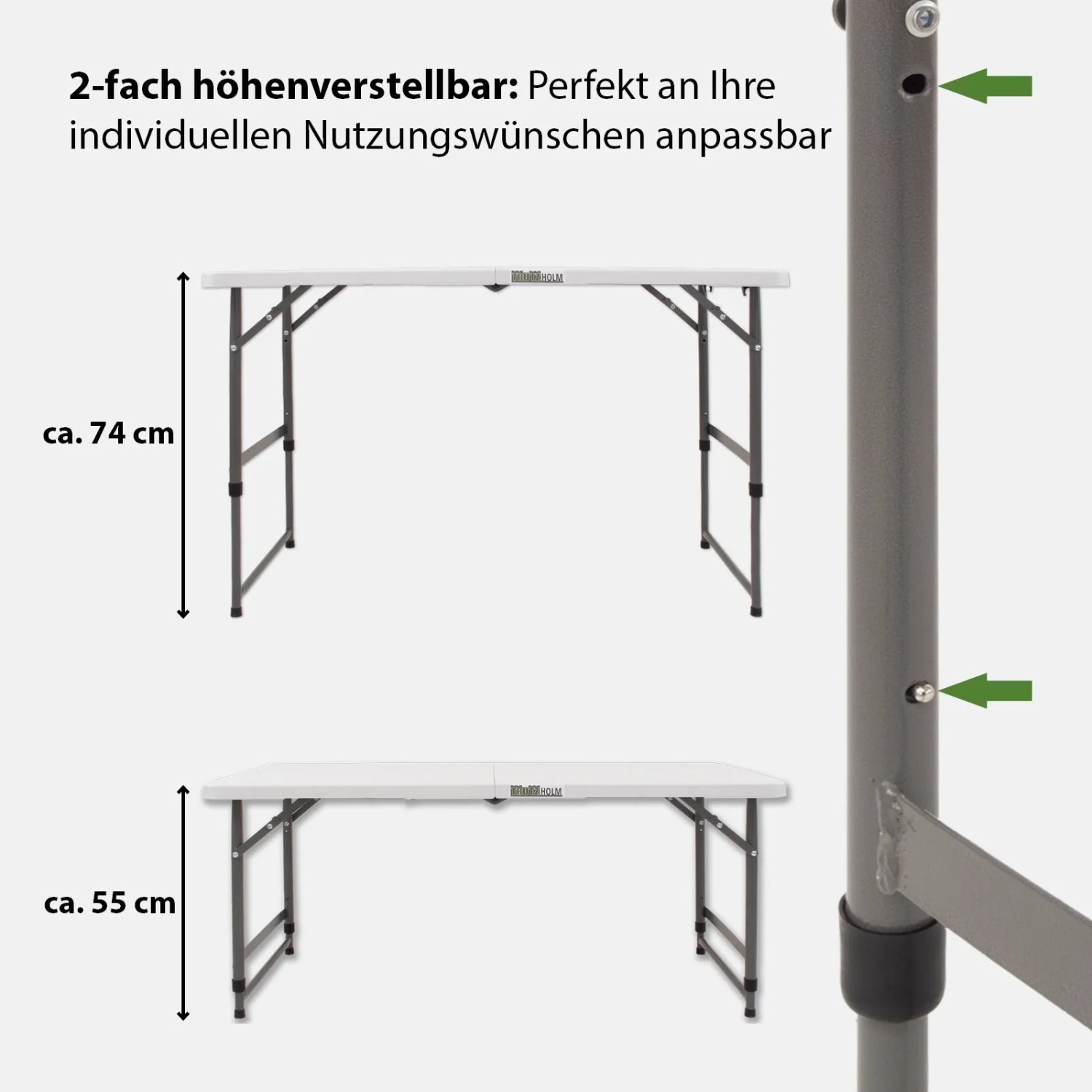 TRUTZHOLM Campingtisch, 120x60cm, höhenverstellbar. Flohmarkttisch mit Klappfunktion für Camping & Freizeit.