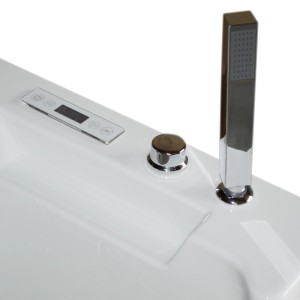 Detailansicht der Tronitechnik Mykonos Whirlpool Badewanne mit Bedienelementen und Handbrause.