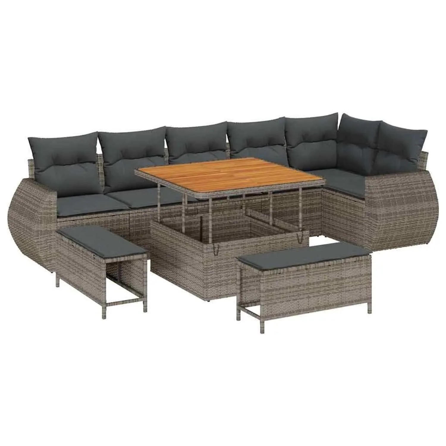 Thumbnail - vidaXL Gartensofa-Set mit Kissen mit Speicher 9 Stk Grau Poly Rattan 3363838