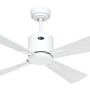 Weißer CASAFAN Eco Neo III Deckenventilator mit 4 Flügeln (weiß/lichtgrau) und Fernbedienung.