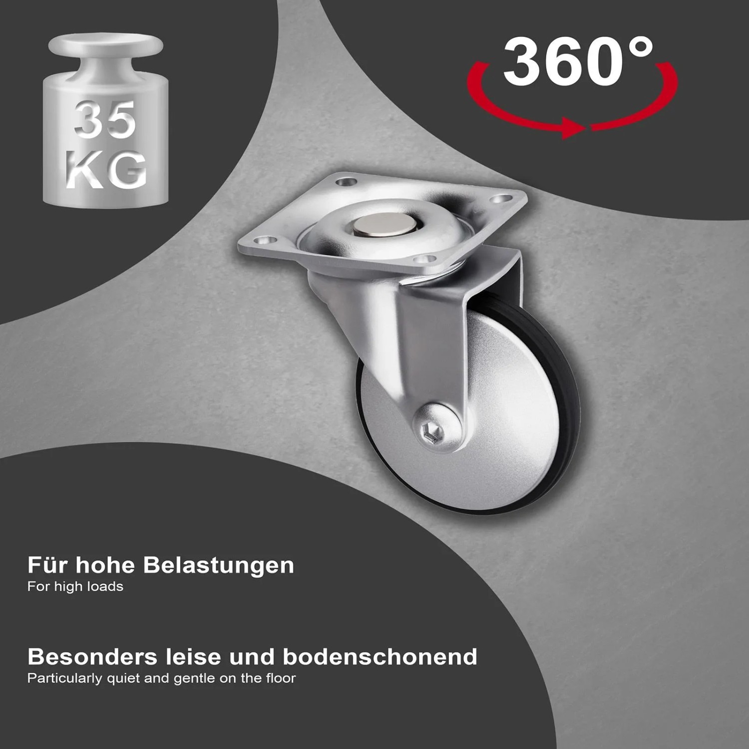 SOTECH Design Möbelrolle LINDAU, Ø75mm, silbergrau, belastbar bis 35kg, 360° drehbar.
