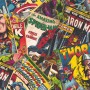 Bunte Papiertapete mit Marvel Comic Covern. Dekorative Tapete mit Spider-Man, Iron Man, Thor und Captain America.