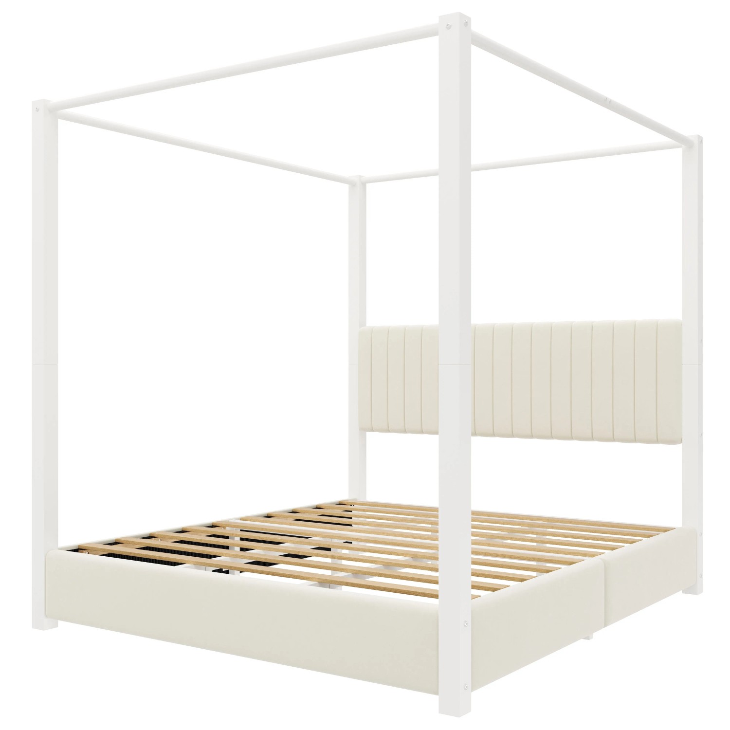 Merax Polsterbett 180x200cm Himmelbett Metall Beige Weiß